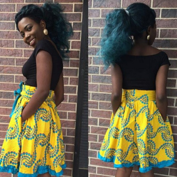 HongyuAmy Women's African Print Flared Skirt - Ankara A-Line With Pockets - View #4
